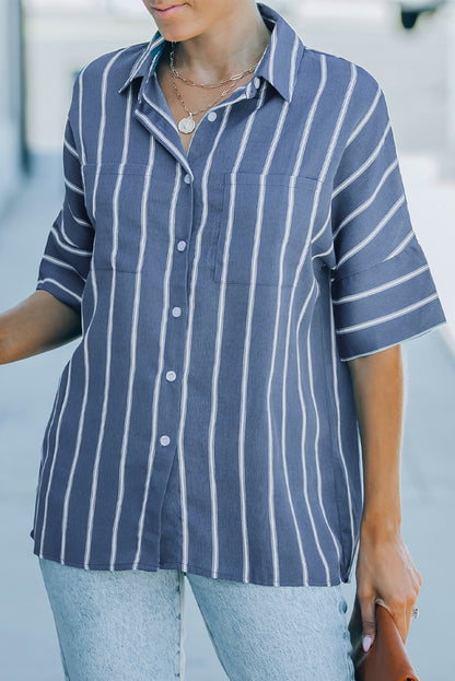 Blue Pocketed Striped Shirt - LA Grand