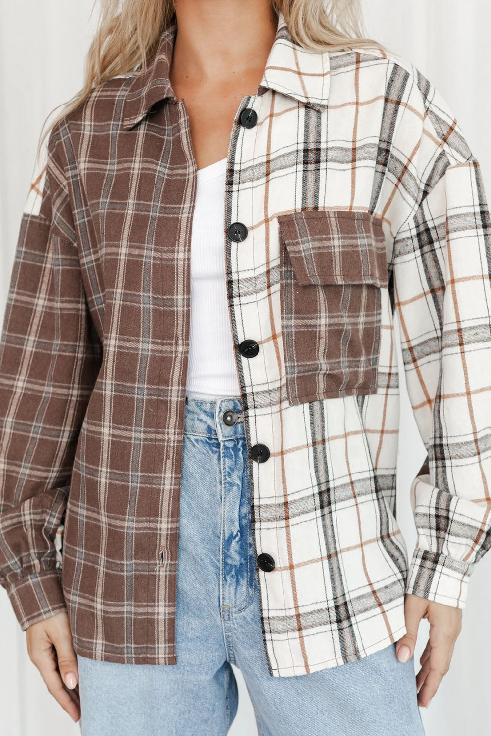 Brown Mixed Plaid Soft Oversized Shirt - LA Grand