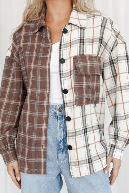 Brown Mixed Plaid Soft Oversized Shirt - LA Grand