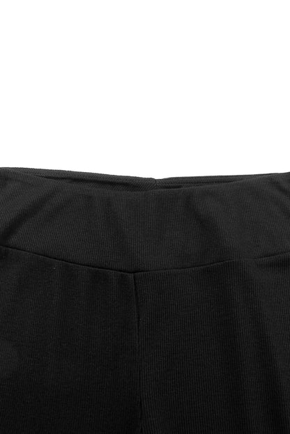 Black Rib Knit High Waist Slit Leggings - LA Grand