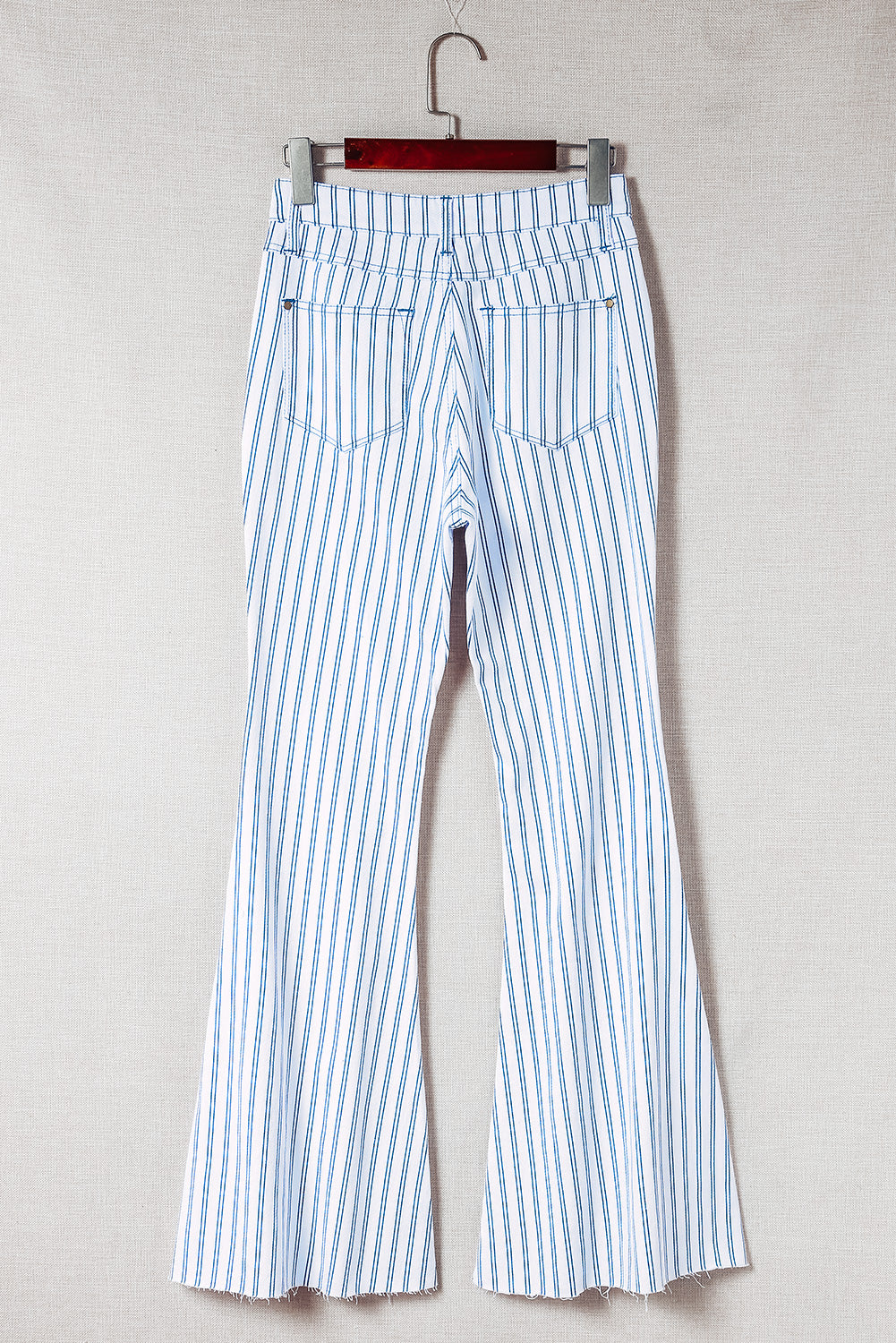 White High Waist Striped Print Flared Pants - LA Grand