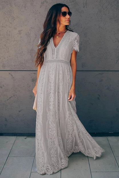 Serenity Sky Lace-Inspired Maxi Dress - LA Grand