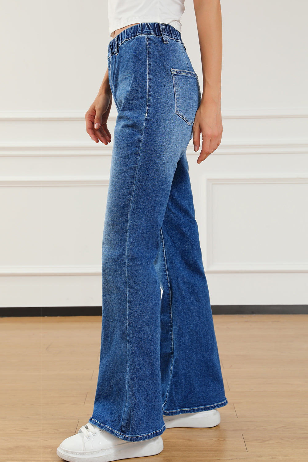 Blue Elastic High Waist Flare Jeans - LA Grand