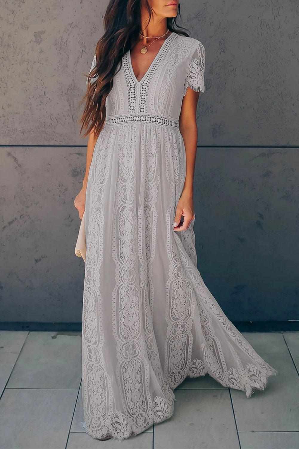 Serenity Sky Lace-Inspired Maxi Dress - LA Grand