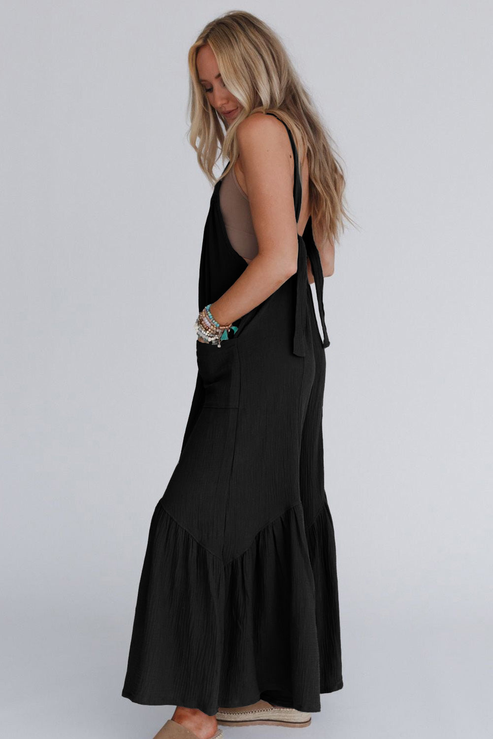 Black Wide Leg Ruffle Jumpsuit - LA Grand