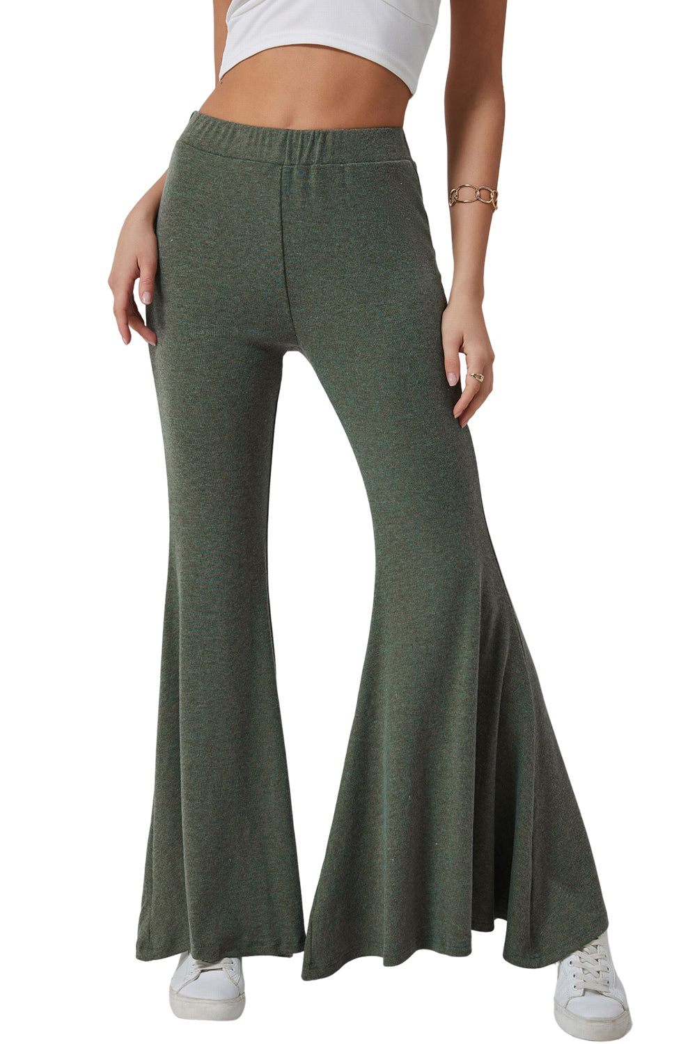 Green High Waist Fit and Flare Pants - LA Grand