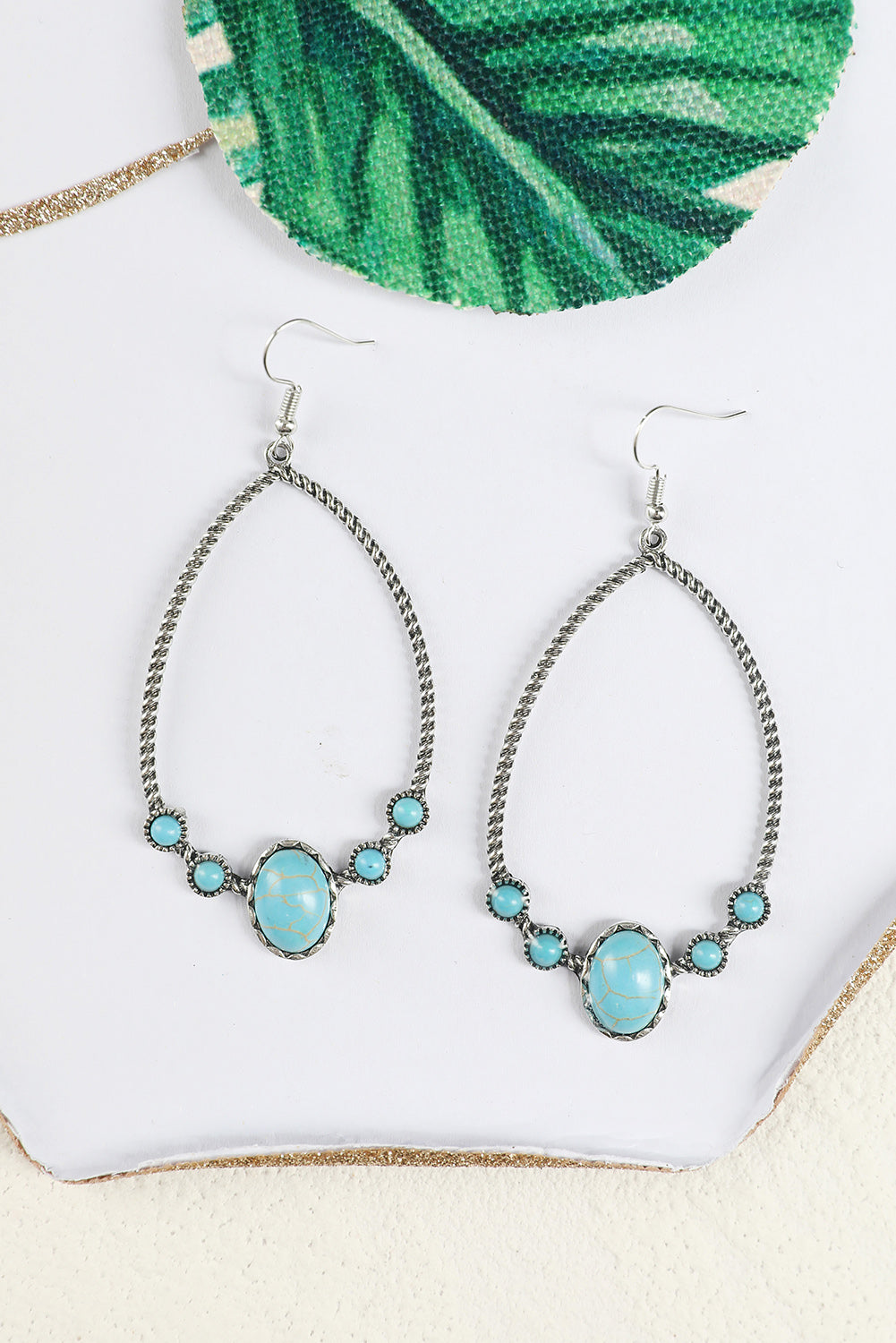 Silver Western Turquoise Water Drop Hook Earrings - LA Grand