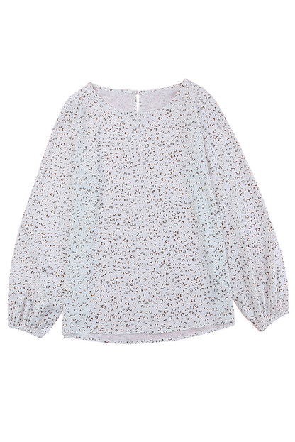 Leopard Crew Neck Long Sleeve Blouse - LA Grand