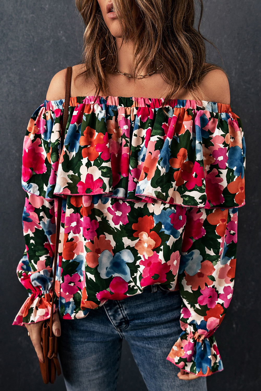 Floral Print Ruffled Off Shoulder Blouse - LA Grand