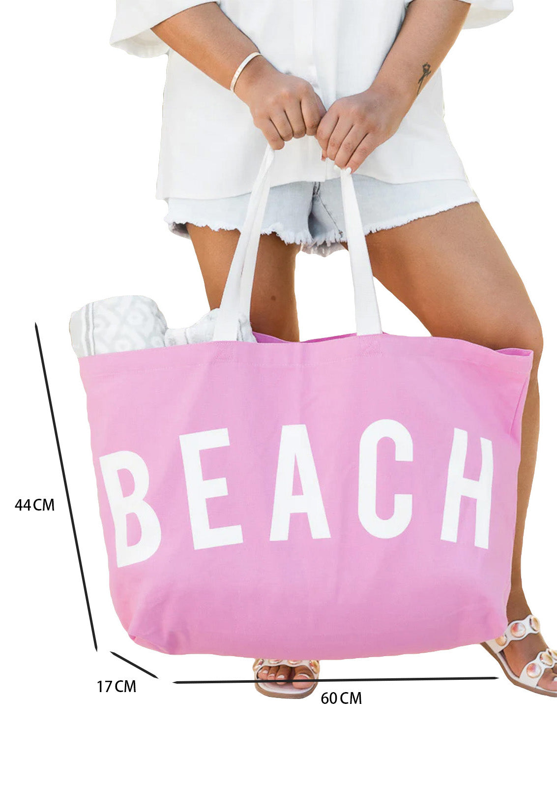 Rose BEACH Letter Print Large Canvas Bag - LA Grand