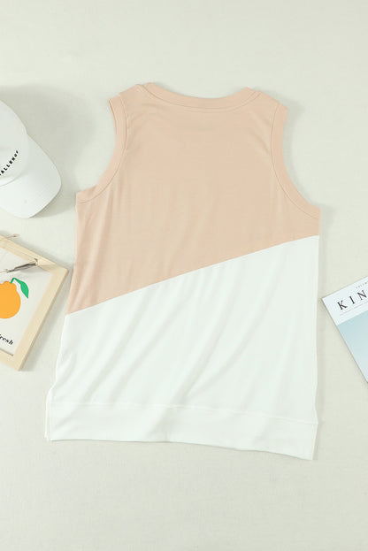 Apricot Crew Neck Colorblock Tank Top - LA Grand