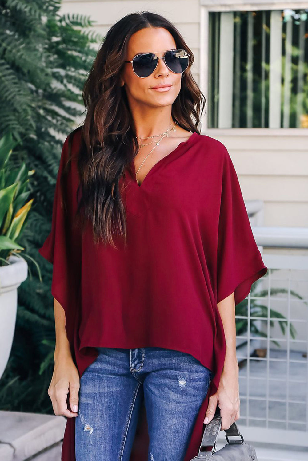 Fiery Red Chic High Low Kimono Top - LA Grand