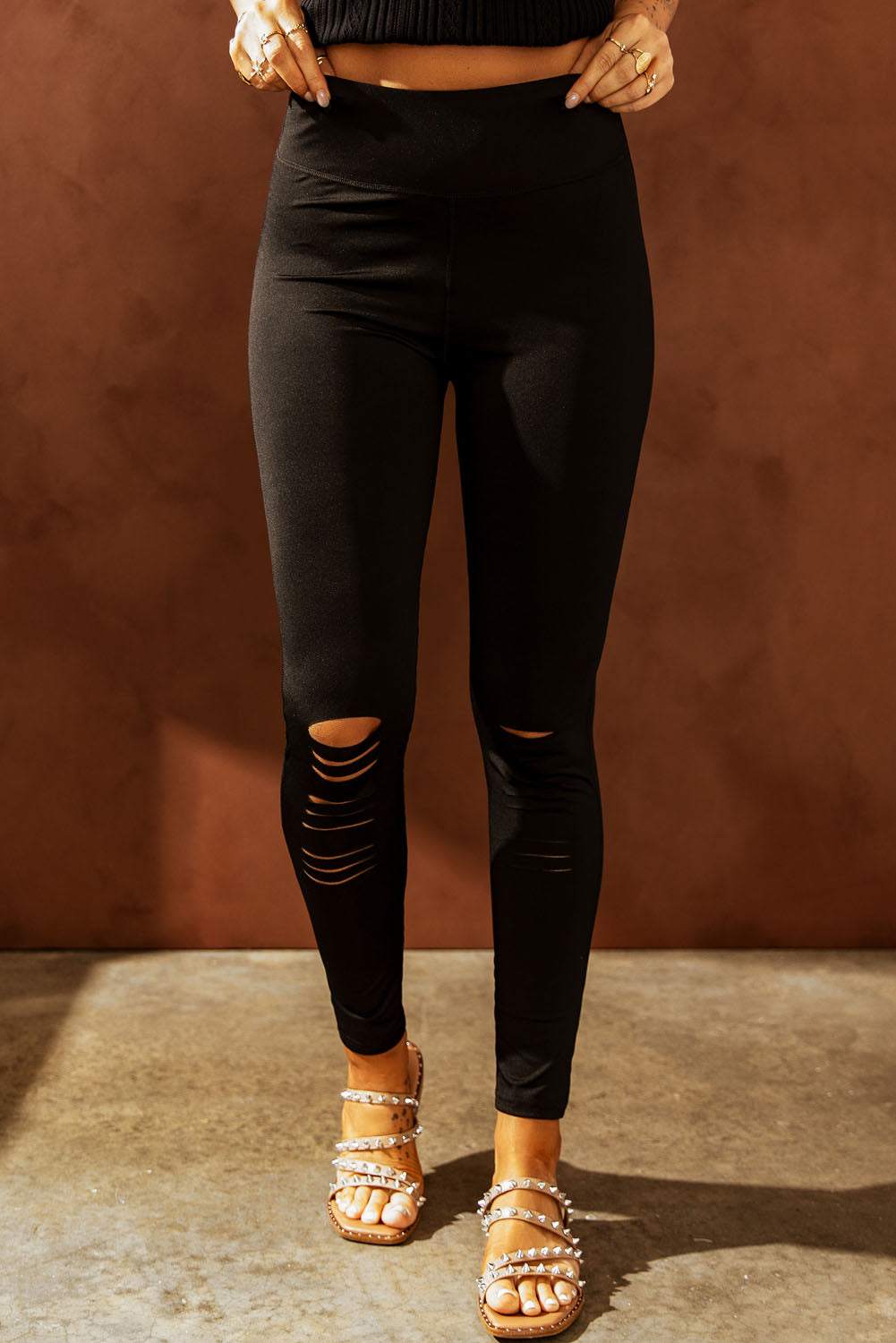 Black Cut-out Skinny High Waist Leggings - LA Grand