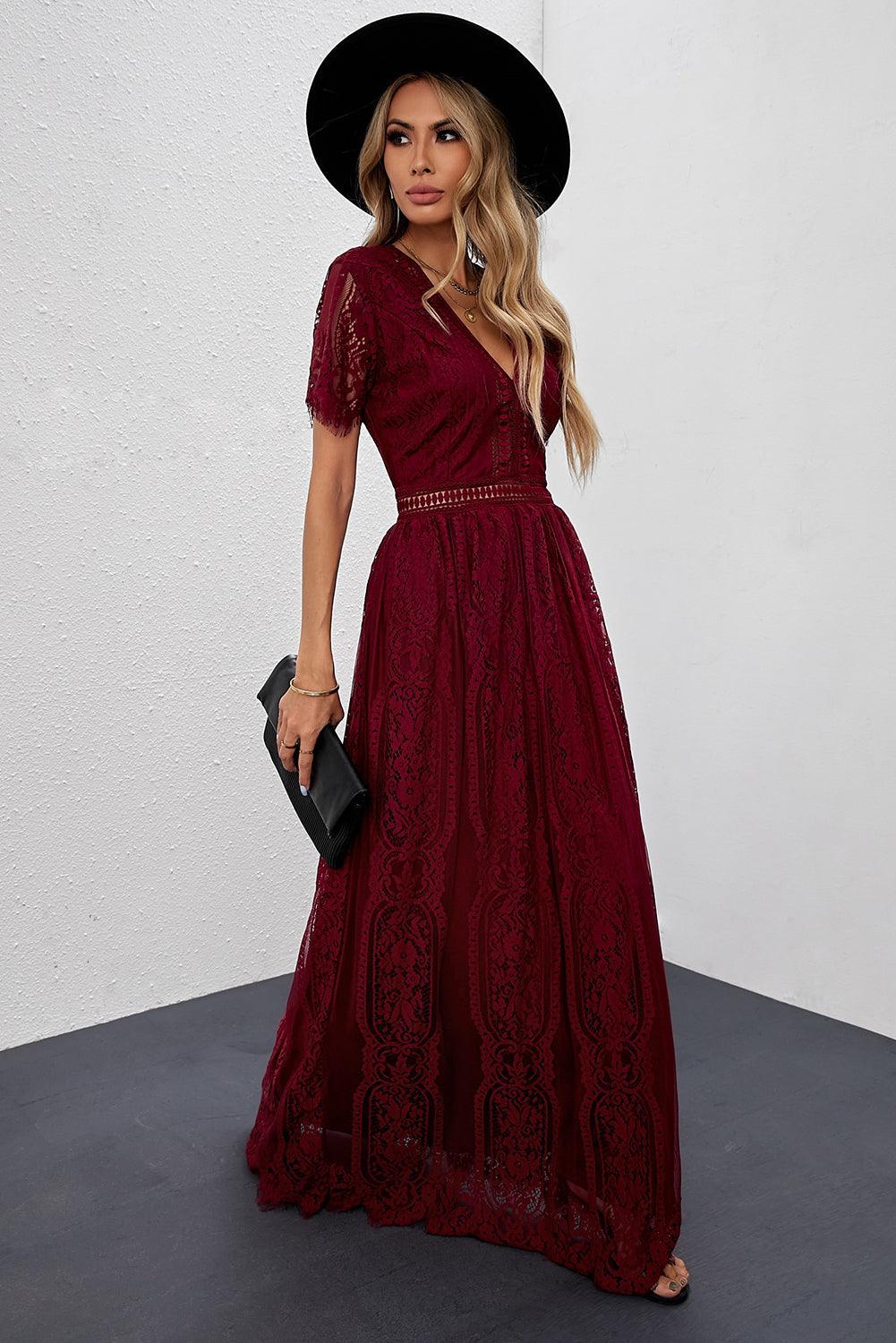 Fiery Red Blue Fill Your Heart Lace Maxi Dress - LA Grand