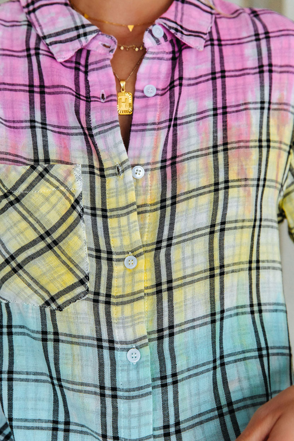 Multicolor Tie Dye Plaid Button Up Shirt - LA Grand