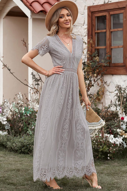 Serenity Sky Lace-Inspired Maxi Dress - LA Grand